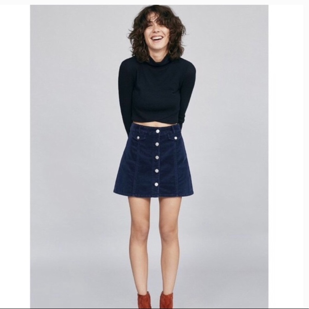 BDG navy corduroy button skirt